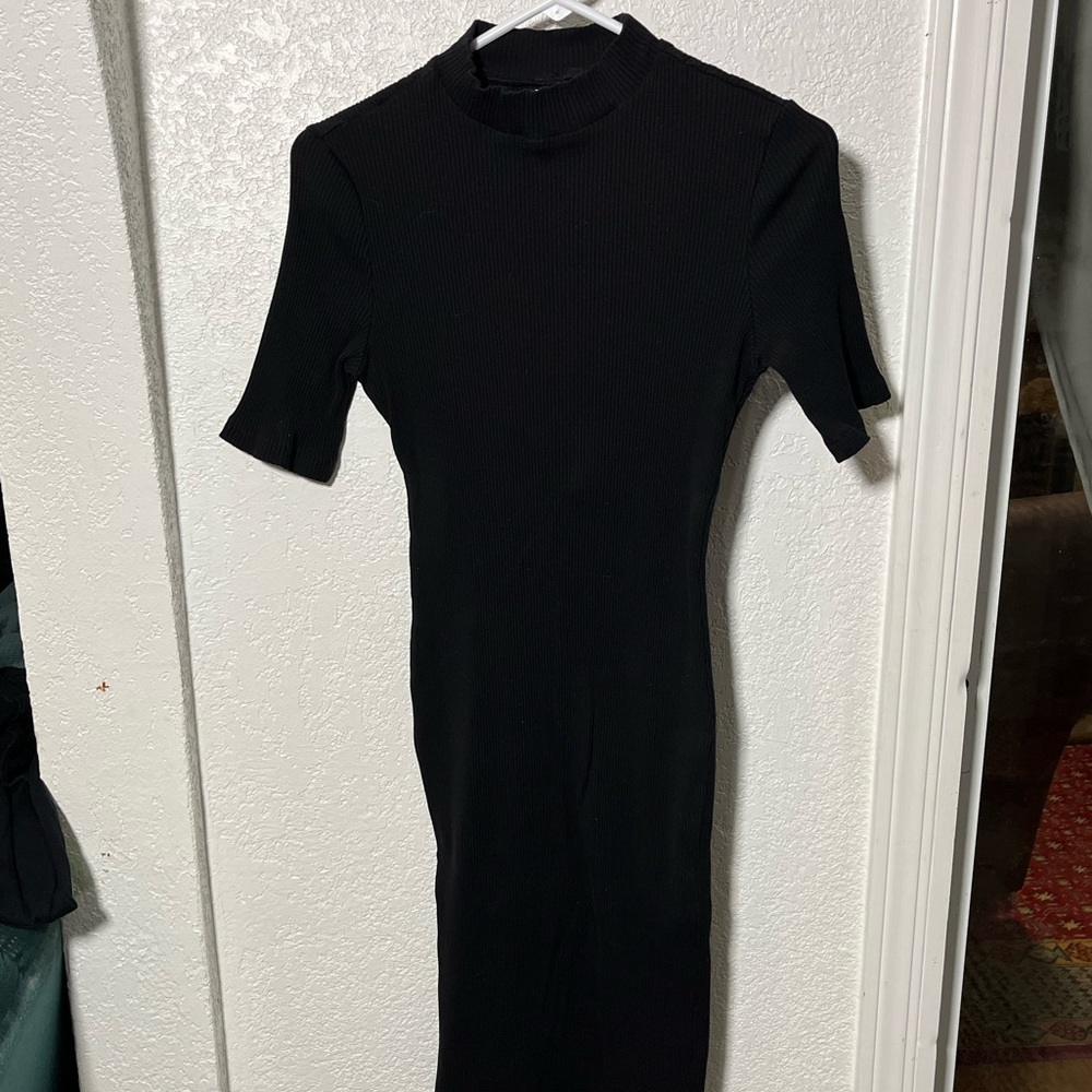 Shein ribbed body on dress, black, medium